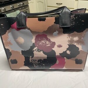 Kate Landry Blue and Tan Tote Bag with Structured Design